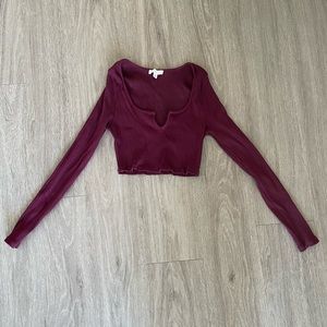 Burgundy crop top, long sleeve